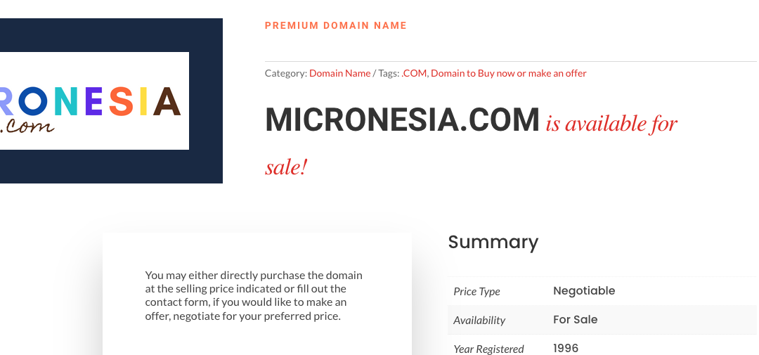 Premium domain MICRONESIA.COM is available for sale.